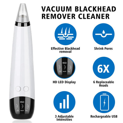 6 in 1 Derma Vacuum Suction Blackhead Removal Machine for Acne Scars Pimple Pore Pooping, Oil Cleaner, Face Facial Beauty Tool Device Kit with 3 Modes, 6 Heads